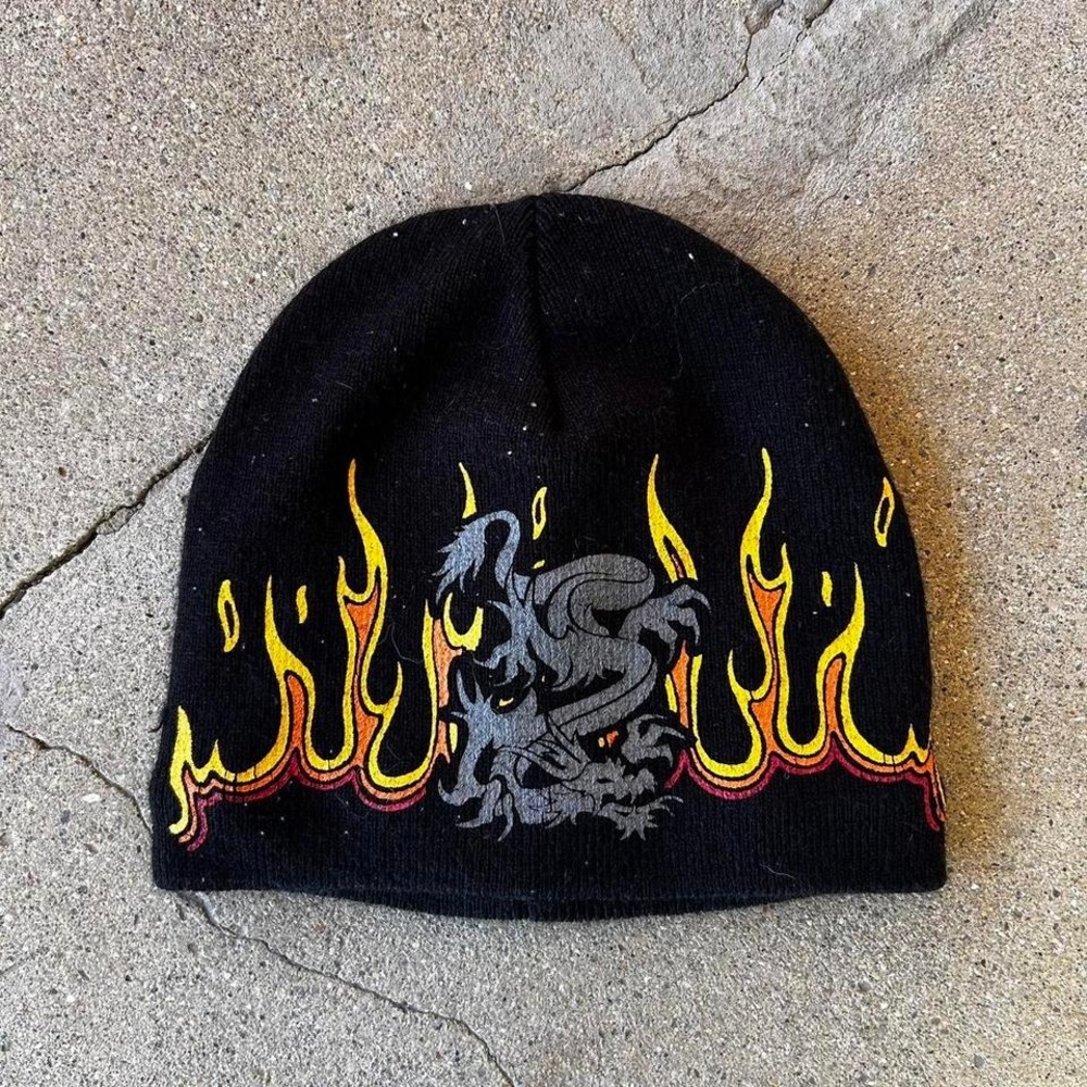 Y2K dragon flames skater beanie